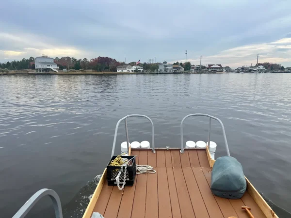 A boat with a bag on the back of it.